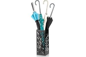Noamus Metal Umbrella Holder, Square Canes Walking Sticks Stand Rack, Freestanding Rain Collection Organizer, Black Umbrella Storage Bin for Entryway, Home, Office, 15.49×15.49×39.88CM