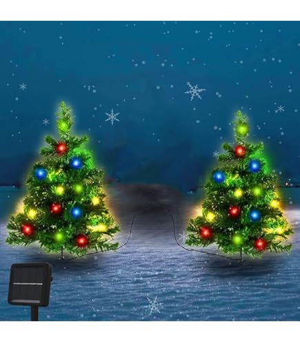 4FT Prelit Christmas Tree 2-Pack Artificial Potted Christmas Tree With 100 Warm White LEDs Battery Powered & 8 Lighting Modes For Xmas Porch Entrance Decorations - View #9