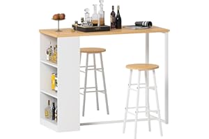 sogesfurniture BHEU-GCBG1022 Bar Table, Side Table, Dining Table, Kitchen Counter, Bistro Table with 3 Shelves, Storage Space, Metal Frame, 2 Stools, 120 x 55 x 100 cm