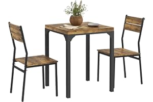 HOMCOM 3 Pieces Compact Dining Table 2 Chairs Set Wooden Metal Legs Bistro Cafe Kitchen Breakfast Bar Home Furniture, Rustic Brown