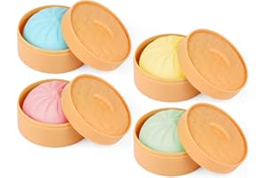 MEIEST 4 PCS Colorful Dumpling Squishy Stress Balls Fidget Sensory Toy,Squeeze Dough Ball Stress Relief Hand Toy,Anti-Anxiety Bun with Food Steamer Stretchy Desk Toys