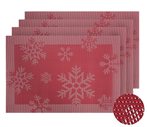 Deconovo Platzdeckchen Tischsets Stoff Platzmatten Kunststoff 30x45 cm Rot Weiß 4er set