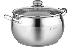 Daniks Classic Marmite Inox 24 cm 6.5 Litres, Faitout avec Couvercle en Verre, Tous Feux y Compris Induction, avec Échelle de Mesure, Argent