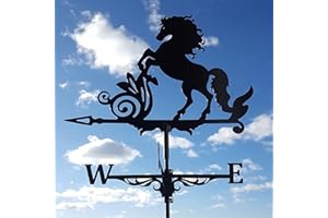 DONDOWN Gartendeko Wetterhahn,Dekorative Windfahne Wetterfahne Garten,Retro entlaufene Pferde Wetterfahne,Metall Wind Richtungsanzeiger,Farm Garten Dekor Dach Deko Wetterfahne (Schwarz, 55X30cm)