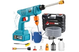 Bricomax® Hidrolimpiadora Batería PREMIUM para Limpieza ALTA PRESIÓN sin Cables 24V y Cepillo Incluido- Pistola de Agua a Presión con 2 Baterías - Hidrolavadora Portátil para Coche, Jardín, Exteriores