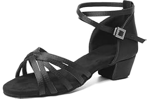 SWDZM Chaussure Danse Latine Fille Satin Bout Ouvert de Salon Salsa Ballroom et Bachata Talon 3cm