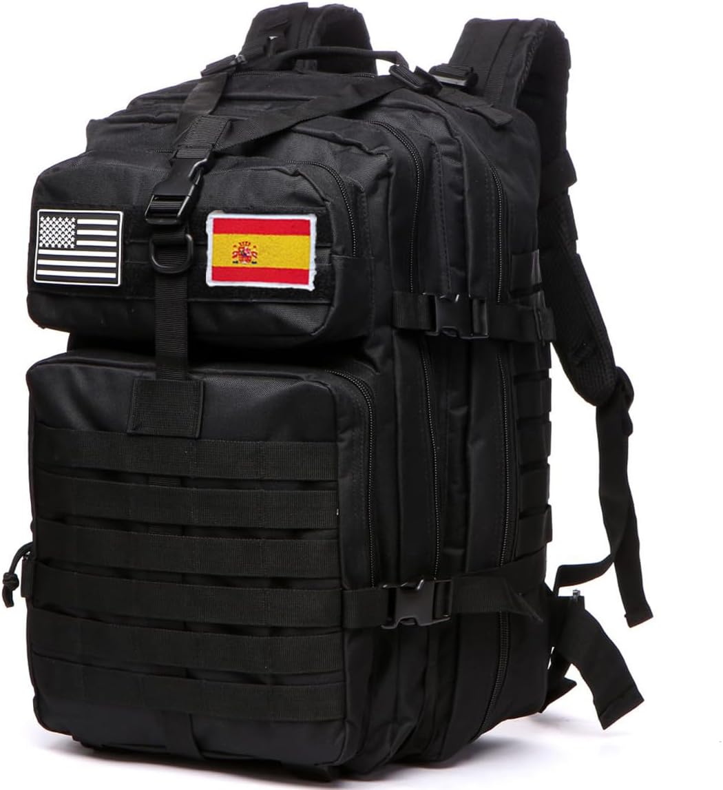 GUJOIN Mochila Tática 50 Litros con Sistema Molle - Gran Capacidad Militar Impermeable para Emergencias de 3 Días Caza Senderismo y Acampadas - Mochila para Actividades al Aire Libre (Negro)