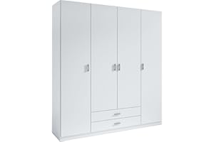Miroytengo Armario Roma Blanco Mate 4 Puertas Batientes y 2 Cajones para Habitación Dormitorio 216x198x53 cm