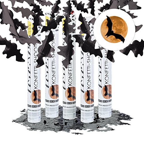 5er Set Party Popper mit Fledermaus-Motiv, 40 cm Konfettikanone für Halloween-Partys, Partyshooter bis 8 m hoch, schwarz
