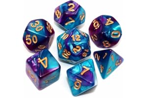 CREEBUY DND-Würfelset für Rollenspiele, polyedrisch, für Dungeon and Dragons, D&D, Rollenspiele, 7-teilig, Seeblau-Lilatöne