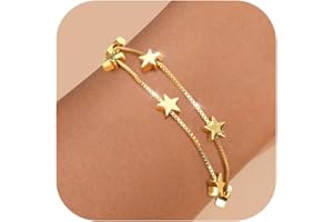 Dochais Bransoletka damska, złota, srebra, 14-karatowe złoto, łańcuszek na rękę, srebrna, bransoletka przyjaźni, serce/gwiazda, spersonalizowana bransoletka, złota, prezent dla kobiet i dziewcząt