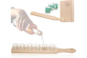 Smart-Planet Latte à liqueur en bois de hêtre avec 6 verres à liqueur - Plateau en bois de hêtre avec anse - Mini chope à bière - Plateau de service pour liqueur et liqueur - Fête hit pour le Nouvel