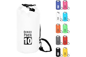 POPOYU 10L Bolsa Estanca,Blanco Bolsa Impermeable Bolsa Seca Mochila Estanca con Correa de Hombro Ajustable,2L/5L/10L/15L/20L Dry Bag para Camping,Pesca,Rafting,Ciclismo
