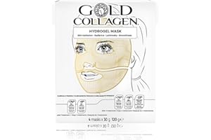 GOLD COLLAGEN Hydrogel Mask Set - Maschera Viso Set da 4 Pelle Secca e Stanca, Maschere per il Viso Gel per Skin Care Idratante Antirughe con Acido Ialuronico, Skincare Coreana Effetto Cool