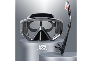 ‎EXP VISION Dry Snorkel Set, Pano 3 Window Snorkel Mask, Anti-Fog Diving Goggles and Snorkel Professional Snorkel Equipment for Adults