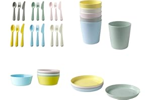 MERLIN MARKET Kalas Kids Tableware 36pcs Set, Mug, Plate, Bowl, Cutlery Set - Colourful, Durable, and Fun for Growing Toddlers