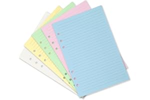 SZCXDKJ 50 Sheets A5 Colorful 6-Hole Punched Lined Inserts for Personal Size Organiser, 5 Color Loose Leaf Planner Filler Paper, Lined (8.5 x 5.7 inch)