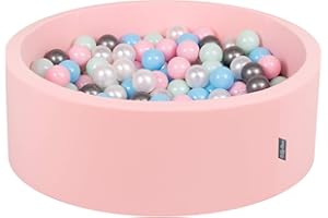 KiddyMoon Soft Ball Pit Round 90X30cm/200 Balls ∅ 7Cm/2.75In For Kids, Foam Ball Pool Baby Playballs, Pink:Pearl/Light Pink/Baby Blue/Mint/Silver