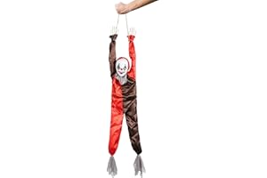 I LOVE FANCY DRESS Scary Clown Halloween Prop Animated Decoration - Red Light up Eyes & Sound Effects - Noise Activated Hanging Clown Prop with Motorised Legs - Halloween Props - Pack of 1