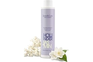 Jean & Len Szampon objętościowy z czarnego bzu i jaśminu, do bezsilnych i delikatnych włosów, nadaje objętości, owocowo-kwiatowy zapach, bez parabenów i silikonów, wegański, 300 ml