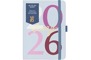 Busy B - Agenda 2026 - Planificateur semainier A6 compact avec listes de tâches à effectuer et pages de notes - Mise en page hebdomadaire, 3 pochettes et planificateur annuel - Graphique Bleu