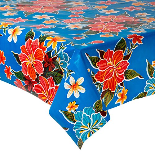 FANMEX - Fantastik - Mantel de Hule para Mesa (120 cm Ancho - Largo por Medio Metros) Modelo Hibisco Azul Oscuro