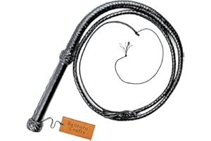 Bantoro Crafts Schwarze Bullpeitsche aus Premium-Rindsleder, 1,8 m Länge, geflochten in 12 Zöpfen, genarbtes Rindsleder, geladen, knackend, laut, Reiten, Rinderpeitsche