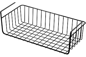 PERGAR Sottomensola, Cestello Portaoggetti, Sottomensola Multiuso Interamente in Metallo, Cesto in Filo Metallico per Dispensa da Cucina, Ufficio, Libreria da Scrivania, Cesto (M Nero)
