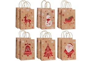 ZDQC 12 Pezzi Sacchetti di Carta di Natale,Sacchetti Regalo di Natale in Carta Kraft,Sacchetti Regalo Di Carta Natale,Sacchetti Regalo Di Natale,Sacchetti Carta Natale,Sacchetti Regalo Di Natale (H)
