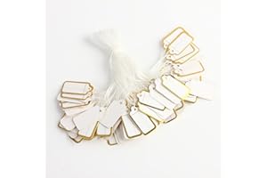 XIXKOLYU® 100 etiquetas de precio, etiquetas de regalo, etiquetas de exhibición de joyas, etiquetas de precio de papel para escribir, etiquetas colgantes con cuerda (Phnom Penh blanco)