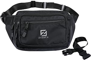 ZHAOCO Bumbag Waist Fanny Pack for Men Women Water Resistant Waist Bag with 4 Zipped Pockets and Adjustable Buckle Strap for Dog Walking Running Hiking Travelling - Black