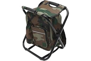 CAMOUFLAGE NET Folding Camping Chair with Cooler Insulated Bag Portable Backpack Hiking Fishing Seat Table Bag Camping Gear for Outdoor Indoor Picnic Travel Beach (Camouflage)