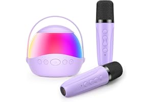 Stynice Karaoke 2 Microfonos Inalambricos Karaoke Infantil - Regalos Comunion Niña 3+ Años Juguetes con Efectos de Cambio de Voz y Luces RGB - Sregalo Niña 3+ Años Microfono Karaoke Infantil