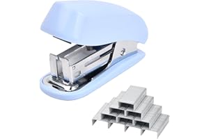 Volumoon Mini Pinzatrice Portatile con 830 Punti Metallic, Cucitrice Manuale da Scrivania, Cancelleria per Casa e Ufficio (Blu)
