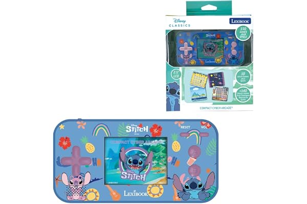 Lexibook - Disney Stitch - Console Portable Compact Cyber Arcade, 150 Jeux, écran Couleur LCD, à Piles, Bleu, JL2367D