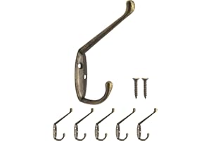 FUXXER® - Classic Coat Hooks, Double Hooks, Clothes Hooks, Iron Hooks, Metal Hooks, Cast Iron Design, Vintage Country House Retro, 85 x 55 mm, Set of 5, Bronze