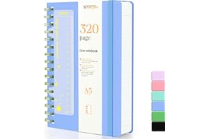 Smarpau A5 Notebook, 320 Pages Thick Hardcover Wirebound Spiral Notebook, 100gsm Thick Paper Journals for Women Men Writing, Waterproof PVC Notepad for School Office, 14.5 x 21cm - Blue