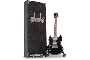 AXMAN Tony Iommi - Replica di chitarra in miniatura - Regali musicali - Scala ornamentale fatta a mano 1/4 - Include una scatola di visualizzazione, targhetta con nome e supporto per chitarra in miniatura