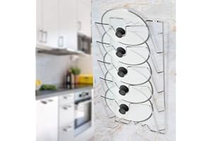 Estink Organizador de Tapas para Ollas, Soporte de Pared Vertical con 5 Ranuras, 40,7 x 25,7 x 7,5 cm