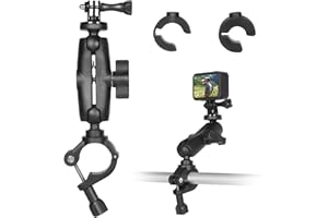 FAEFTY Pince de fixation pour caméra d'action 360° - Double rotule - Pour guidon de moto - Pince pour GoPro - Support moto Actioncam avec adaptateur 1/4"-20 pour caméra