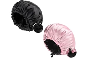 JUIMTIEN 2 pcs Satin Schlafhaube Haar Mütze Mädchen Seidenmütze,Damen Lange Satin Mütze Schlafhaube Extra Große Satin Haarhaube Doppellagig Verstellbare schlafhaube haare schützen