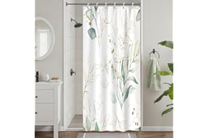 Tenda Doccia Antimuffa, Uiiooazy Tenda da Doccia Piccola 90x180cm Verde Salvia Eucalipto Foglie Verdi e Giallo Tende da Bagno Tessuto Lavabile Impermeabile Poliestere Tende Vasca da Bagno con 6 Anelli