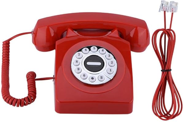 Téléphone Filaire, Vintage Téléphone Fixe à Cadran Rétro pour Maison, Bureau, Hôtel.(Rouge)