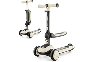 Kinderkraft Halley, Patineta 2 en 1, para Niños, Ajustable, Draisienne, Triciclo, Multifuncional, Bici, 3 Ruedas, LED, De 2 años hasta 50 Kilos