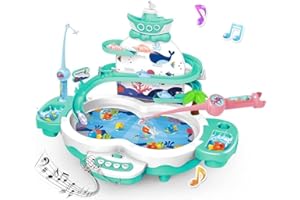 MAYCOLY Juego Pesca Juguetes Niños con 10 Peces y 3 Delfines, 2 cañas de Pescar, Juguetes de Pesca con Música, Juegos Educativos Regalos para Niños Niñas 3 4 5 Años