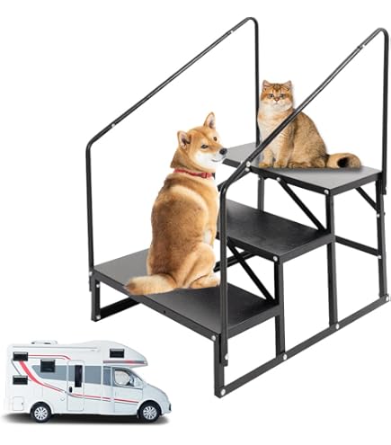 Campertrap, 3-traps, camper, 200 kg draagkracht, voor caravans, camping, met 2 leuningen, antislip opstapkruk, RV steps, reisaanhanger