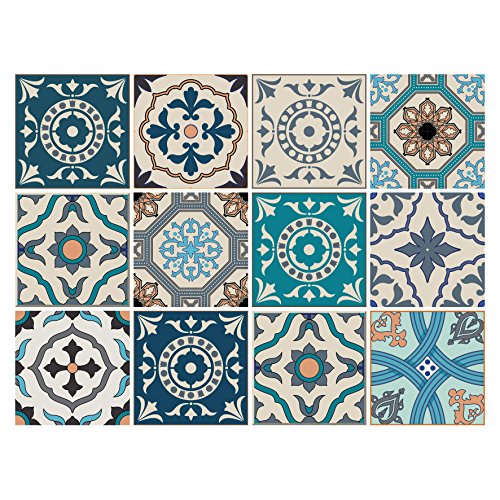 Dekorative Stickerfliesen mit tollen Motiven und Ornamenten für Wände und Fliesen | 12 teiliges Set | seidenmatt | 20x20cm