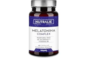 Melatonina 1,8mg Complex - Conciliar Sueño y Jet Lag - Valeriana + Pasiflora + Vit B6-60 Cápsulas Veganas Melatonin Complex Nutralie