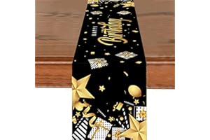 GROVBLE Tischläufer Geburtstag,Happy Birthday Tischläufer,Schwarz Gold Geburtstag Dekoration,Tischdekoration Tischdecke Geburtstag für Junge Männer Geburtstag Dekoration 180 x 35 cm…