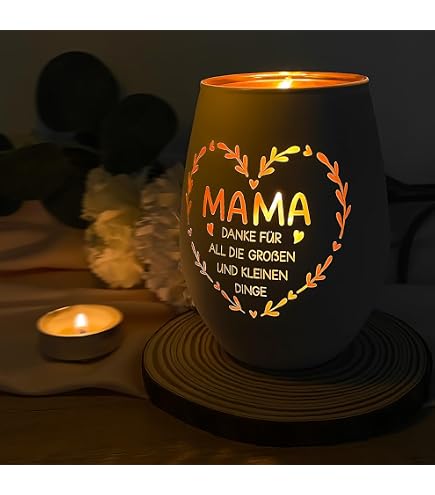 Muttertagsgeschenk: Teelichthalter Mit Gravur | Spruch: 'Glück Ist Eine Mama, Wie Dich Zu Haben' | Personalisierbar Mit Eigenem Text